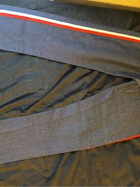 Navy Track Pants with Red, White & Blue Side Stripe
